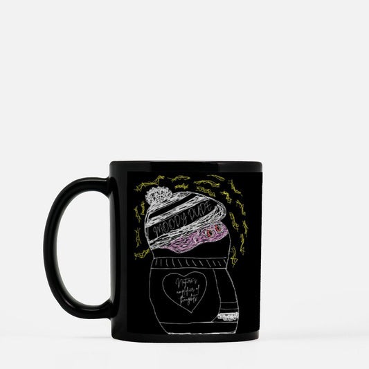 Black coffee mug 11oz - "Nature's amplifier of thoughts..." -Anxiety Monster