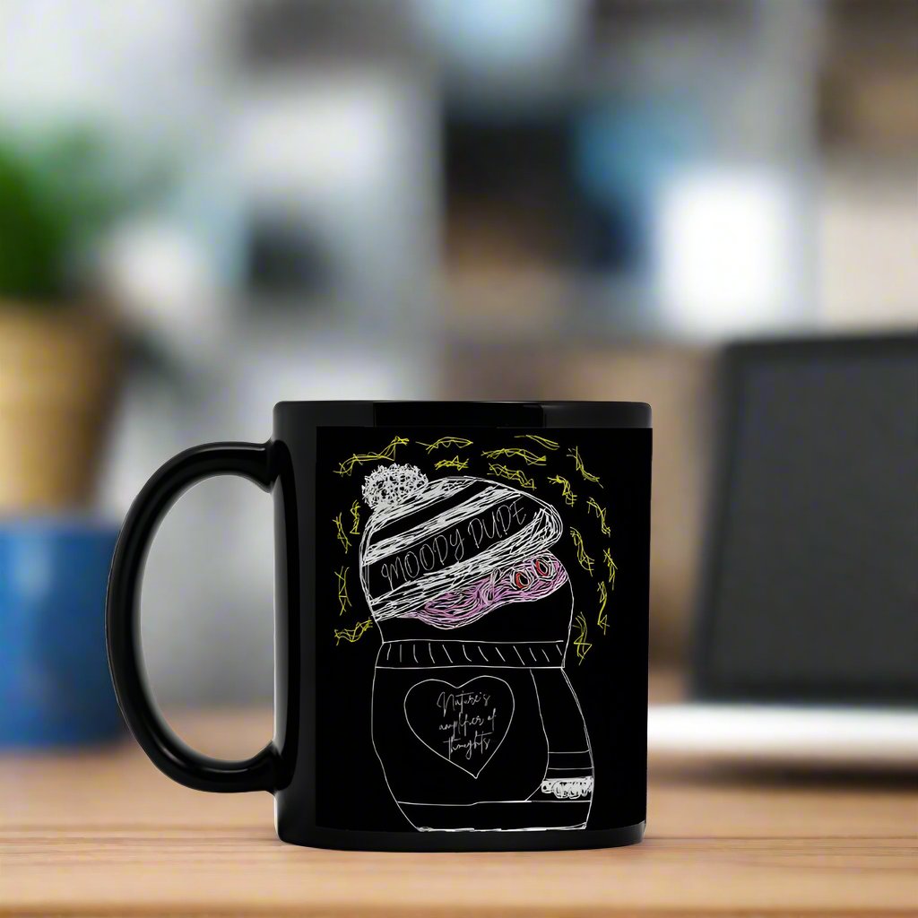 Black coffee mug 11oz - "Nature's amplifier of thoughts..." -Anxiety Monster